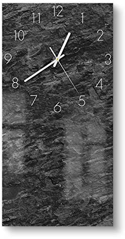 DEQORI Glasuhr | horizontal 30x60 cm | Motiv Dunkle Steinstruktur | große XXL Design Uhr aus Glas | leise Wanduhr für Wohnzimmer & Küche | moderne Hingucker Uhr für die Wand