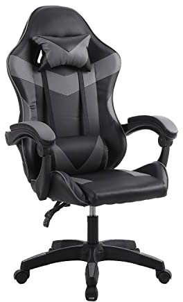 Panana Heavy Duty Gaming Reclining Racing Chair PU Leather Swivel PC Game Desk Chair (Grey)