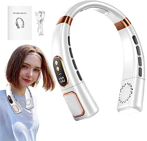 Rianpesn Cuello Portátil Sin Aspas, Cuello Colgante Recargable con 5 Velocidades, Ventilador Portátil con Batería 4000 MAh para Actividades Al Aire Libre