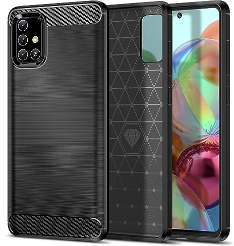 Qiinogow Hülle Kompatibel mit Samsung Galaxy A71, Ultradünne Handyhülle Mit Stoßdämpfung, Schutzhülle aus Kohlefaser-TPU (Schwarz)