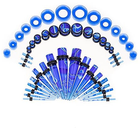 YzoTek 14G-00G Ohr Streckung Bausatz, 50 Stück Marmorierung Acryl Tapers Stecker Silikon Tunnel Ohr Gauges Expander Set, Körper Piercing Schmuck Ohrringe für Frauen Männer Mädchen Jungen