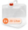 Pluvia® Kit de bidon d'eau potable pliable 20 l (2 x 20 l) - Équipement d'urgence - Équipement d'urgence - Bidon avec bouchon et robinet - Transparent