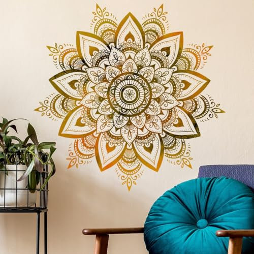 COVPAW Graz Design - Adesivo da parete, motivo mandala, colore: oro, giallo, soggiorno, camera da letto, stile bohémien, corridoio e yoga, decorazione da parete