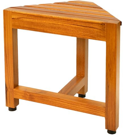 VaeFae Banco esquinero de Ducha de Teca, reposapiés de Madera, Banco de Ducha para Afeitar, Taburete de Ducha de Esquina para Ducha Interior, baño