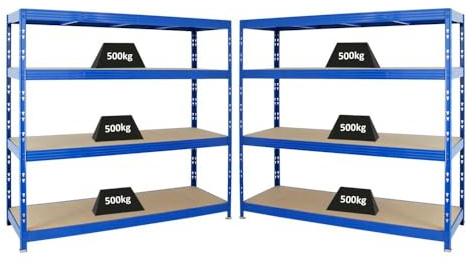 PROREGAL Mega Deal | 2X Profi Schwerlastregal Rhino | HxBxT 180x200x60cm | 4 Spanplatten-Ebenen 16mm | Fachlast 500kg | Blau | Garagenregal Lagerregal Steckregal Weitspannregal