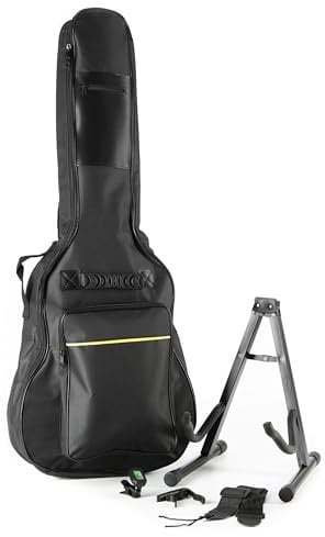 MUSIC STORE Westerngitarre Zubehör-Kit, Gigbag, Gitarrenständer, Nylongurt, Kapodaster, Clip-On Stimmgerät, geeignet für alle Westerngitarren