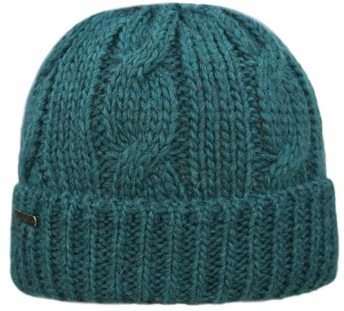 Melegari Strickmütze mit Revers | Wolle und Alpaka | Zopfverarbeitung | Damen/Herren | Gorizia, Petrol, 54-61