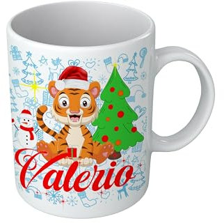 Puzzletee Tazza Natalizia Nome Personalizzabile Tigrotto Animale Crtone Nome Bimbo Personalizzata Albero Natale con Nome Personalizzabile