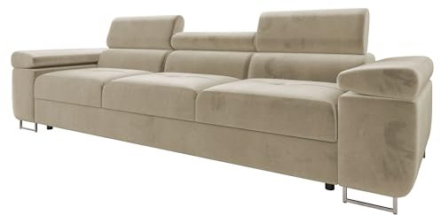 Mirjan24 Sofa Torezio III mit Einstellbare Kopfstützen, Dreisitzer Polstersofa, Füße aus Metall Chrom, Sofagarnitur, Wohnlandschaft, Couchgarnitur (Manila 02)
