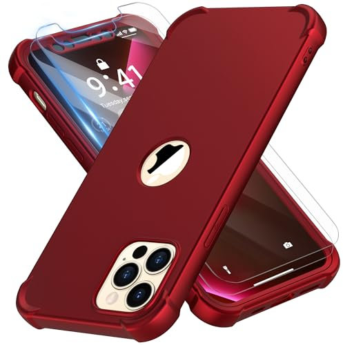ORETECH for iPhone 12 Pro Max Case, with [2 x Screen Protectors] [10 Ft Military Grade Drop Test] [Camera Protection] 360° Shockproof Slim Thin Phone Case iPhone 12 Pro Max Cover 6.7 - Red