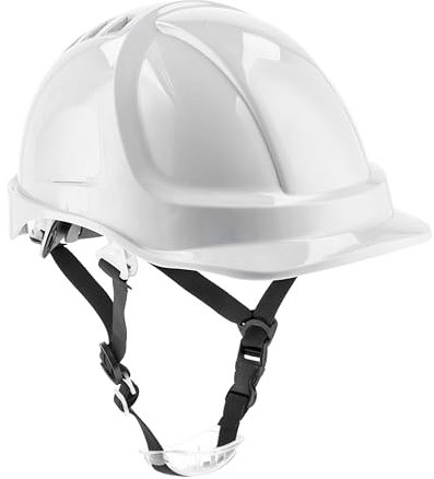 HÖGERT TECHNIK - Schutzhelm PLONER weiß, Bauhelm aus ABS, EN 397, Ratschensystem, Belüftung, Kinnriemen, Arbeitshelm für Baustelle & Industrie, Sicherheitshelm verstellbar