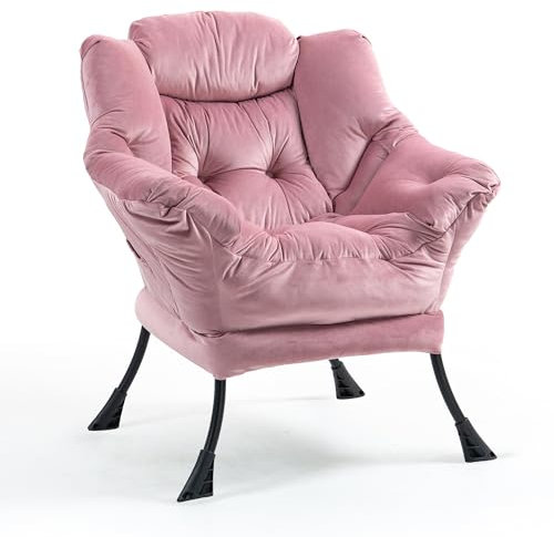 TIANSHU Samt Relaxsessel mit Nackenstütze, Sessel Wohnzimmer mit Metallbeinen Stabil Loungesessel Ohrensessel Sessel für Schlafzimmer Arbeitszimmer Balkon (Rosa)