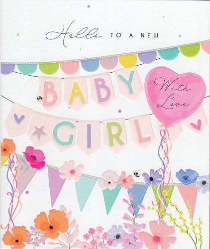 Belly Button Designs - Biglietto di auguri per la nascita di una ragazza - Design Meadow con goffratura di alta qualità - Ideale per messaggi e regali
