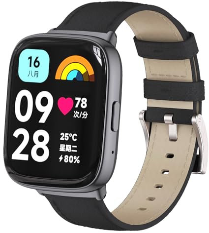 CHULN Bracelet en cuir souple et confortable Compatible Xiaomi Redmi Watch 3 Active, Noir, Moderne