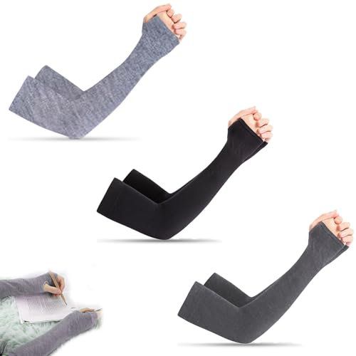 Generisch MOAZIFI 3 Paar Fingerlose Handschuhe Damen, Kaschmir-Feel Handgelenk Armstulpen mit Daumenloch, Winter-Strick Fingerlose Handschuhe, Armwärmer für Damen und Herren (31cm)