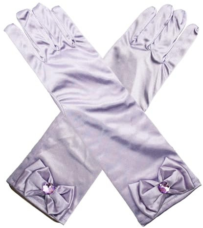 Husalsea Kinder lange Handschuhe, Schleife mit Diamanten Handschuhe, Prinzessin Satin Handschuhe, geeignet für Hochzeit Blumenmädchen, Geburtstag, Urlaub Feier, Kostüm Party Zubehör Handschuhe (Lila)