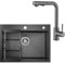 CECIPA Spülbecken Schwarz Anthrazit 60 * 45CM + Küchenarmatur Ausziehbar Gebürsteter Anthrazitton, Spüle Küche mit Abtropfgestell und Siphon, Küchenspüle 1 Becken Eckig, Einbauspüle mit 2 HahnLöcher