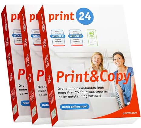 print24 Druckerpapier Kopierpapier 1500 Blatt 3 x 500 A4 80g Premium Hochweiß CIE 160 Testsieger PEFC Umweltzertifikat