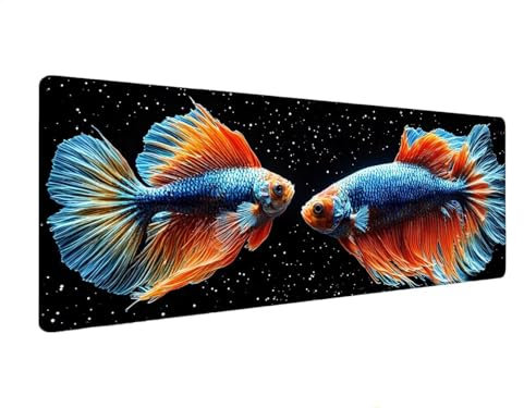 Mouse Mat Black, Fish Mouse Pad 400x900x4 mm Large Mouse Mats for Desk,Water-Resistant Surface and Non-Slip Base Keyboard Mat Desk Pad, Stitched Edges Mousepad, XL Gaming Mouse Mat for Office Home X-7