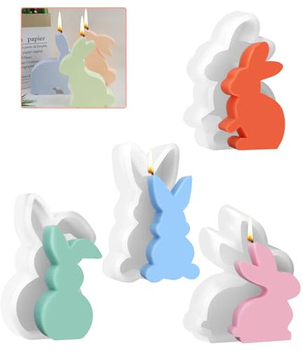 4 Stück Osterhase Silikonform Hase,3D Kaninchen Gießform Ostern,Osterhase Silikonform Kerzenhalter,Gießformen Silikon Ostern,Für DIY Kerzen,Pflaster,Bastelarbeiten,Osterdekorationen