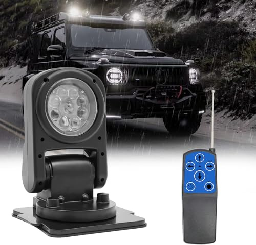 OMGGYER Arbeitsscheinwerfer LED 12V Suchscheinwerfer außen 360° Drehbar Bootssuchscheinwerfer mit Fernbedienung für Auto Bagger Anhänger Traktoren LKW SUV offroad