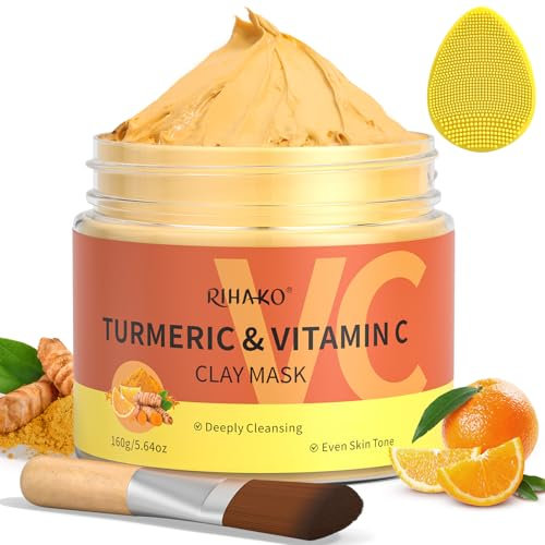 Turmeric Vitamin C Clay Mask -Turmeric Facial Mask - Clay Face Mask Skincare, Deep Cleansing Acne Face Mask for Dark Spots, Dull Skin, Refining Pores and Controlling Oil, 160g