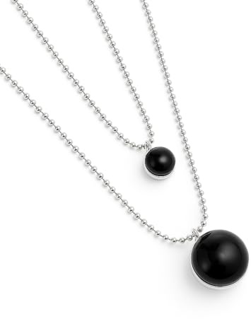 UNO de 50 | Anhänger | mit doppelter Kette und schwarzem Muranoglas | versilbert mit Sterlingsilber | handgefertigter Schmuck | Hergestellt in Spanien, talla unica, Muranoglas, Kein Edelstein