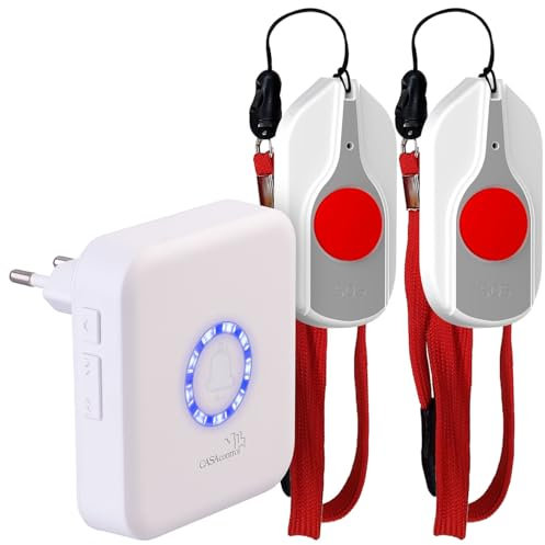 CASAcontrol Notfallknopf Senioren: SOS-Notrufknopf-Set für Senioren, 2X Sender, 1x Empfänger, 110dB, IP44 (SOS-Notruftaste, Notrufknäpfe, Klingel)