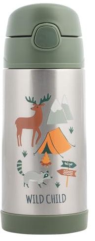 Stephen Joseph Double Wall Stainless Steel Bottles, Insulated Water Bottle for Kids Toddlers, Vacuum Insulated Bottle with Straw, BPA-Free Water Bottle – 11.8 Ounces, Outdoor