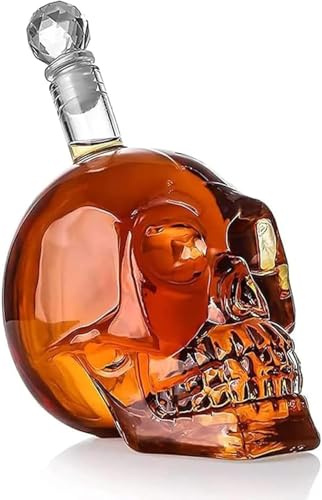 CUEMOON Whiskey Skull, Whiskey Carafe Decanter, Carafe with Airtight Glass Stopper, Skull Head Design, for Bar Party, Rum, Bourbon, Vodka, Tequila, 550 ml