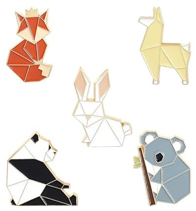 5 Stück einfache, niedliche Origami-Tiere, Emaille-Anstecknadeln, Cartoon-Kaninchen, Wombat, Fuchs, Panda, Pony, Legierung, Anstecknadeln, Herren- und Damenbekleidung, Rucksack, Hut, Zubehör, 3 cm