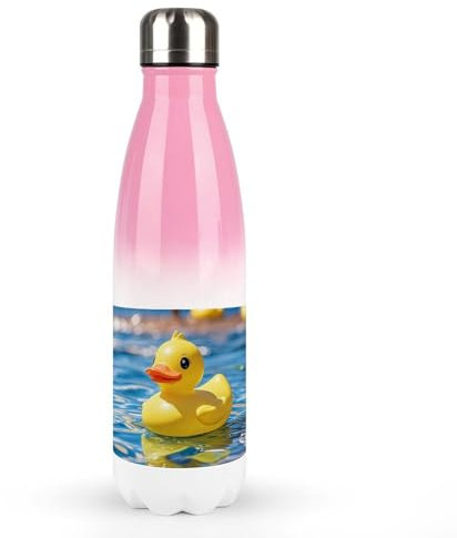JTREWBV Insulated Water Bottle Yellow Rubber Ducky Print Metal Travel Sports Water Bottles Cola Bottle Shape Leakproof Thermo Flask Keep Cold Hot