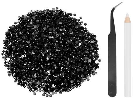 sourcing map 5000pcs Flatback Rhinestones Resin, SS12 3mm Resin Rhinestones Bulk Round Shine Gems with Pickup Tools for DIY Nail Art Tumblers Mugs Clothes, Black