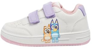 Bluey Scarpe da ginnastica da bambina, colore bianco, con accenti rosa/viola. Disponibile nelle taglie UK 6-12, bianco, 25 EU