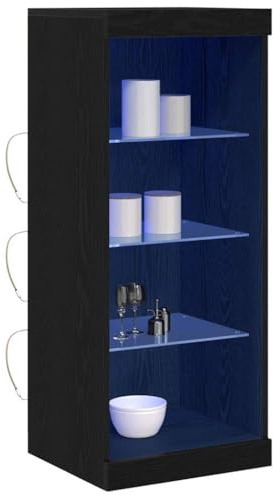 vidaXL LED-Sideboard Schwarz Eichen-Optik 41 x 37 x 100 cm, Modernes Esszimmer-Sideboard, rechteckig, langlebiger Holzwerkstoff, mit USB-beleuchtetem Stauraum, multifunktionales Möbelstück