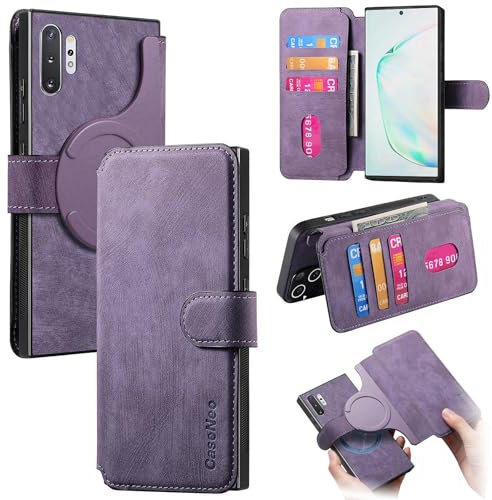 Étui portefeuille à rabat pour smartphone compatible avec Samsung Galaxy Note 10 Plus avec porte-cartes compatible avec homme et femme, en cuir synthétique, à rabat magnétique, amovible