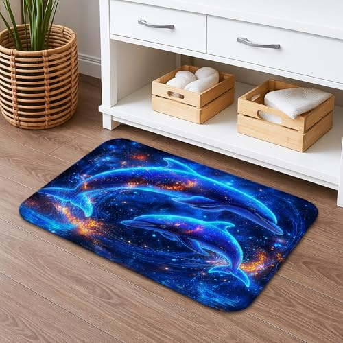 Delphin Badematte, schnell trocknend, saugfähig, rutschfest, künstlerischer Memory-Schaum, waschbar, Badteppiche für Badezimmer, dekorativ, 50,8 x 81,3 cm, Blau