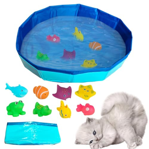 Hausio 60 x 30 cm, piscina plegable para perros, piscina para gatos, piscina para perros con peces y juguetes acuáticos, juguetes acuáticos, piscina portátil para perros, piscina plegable (círculo