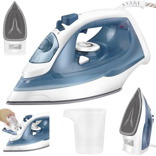 2400W Corded Steam Iron w/ 350ml Large Capacity Water Tank Non-stick Soleplate Fast Heat-Up Cloth Steamer with 5 Steam Modes, Vertical Steam Spray Steam, Self-Cleaning