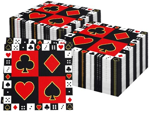 Ovanda 20 Stück Casino Pokerkarten Servietten(33 x 33 cm), Casino Party Dekorationen, Pokergeburtstags Geschirr,Las Vegas Casino Motto Party Zubehör,Servietten Poker Motiv,Poker Print Papierservietten