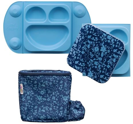 Tidy Tot®™ Assiette EasyMat Bébé en Silicone avec Ventouse et Couvercle – Assiette Repas Bébé Antidérapante avec Lunch Bag, Silicone Alimentaire LFGB, Dès 4 Mois