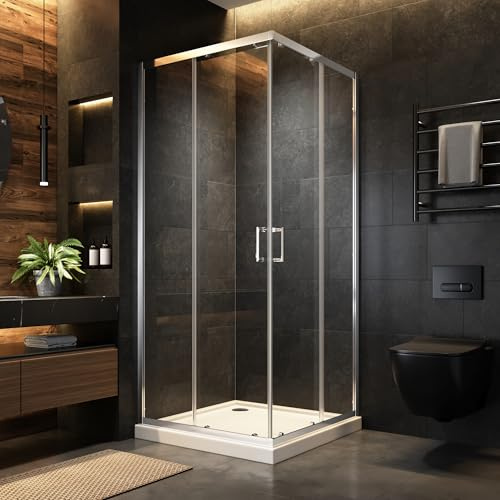 OsmanthBD Duschkabine 90×90×195 cm, Doppel-Schiebetür, Chrom | Eckeinstieg, 6 mm ESG-Sicherheitsglas, Nano-Versiegelung, Lieferung ohne Duschwanne