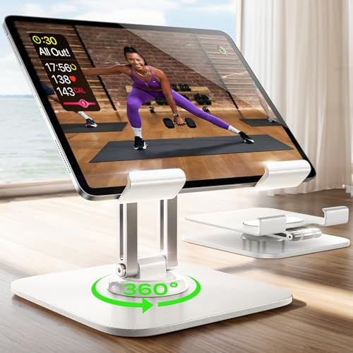 LISEN Tablet Ständer iPad Ständer Tablet Halterung Tisch, Verstellbarer Aluminium Handy Ständer Schreibtisch Super Stabil für iPad Air Mini 11 Galaxy Tab Alle Tablets (Silver White)