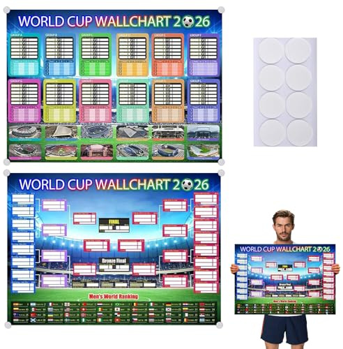 2 Affiches Calendrier Coupe du Monde 2026 (60x42cm A2), Phase de Groupes + Éliminatoires, Décoration Fête Foot, Cadeau pour Fans de Football