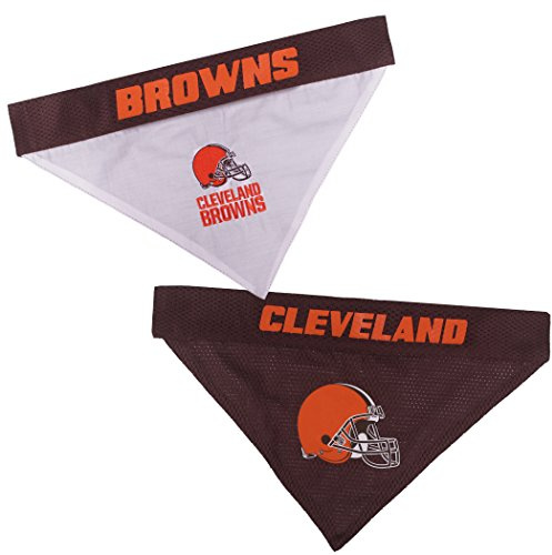 Pets First NFL DOG BANDANA - CLEVELAND BROWNS REVERSIBLE PET BANDANA. 2 Sided Sports Bandana with a PREMIUM Embroidery TEAM LOGO, Small/Medium. - 2 Sizes & 32 NFL Teams available