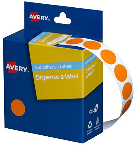 Avery 937240 Etiketten, rund, 14 mm Durchmesser, Orange, 1050 Etiketten