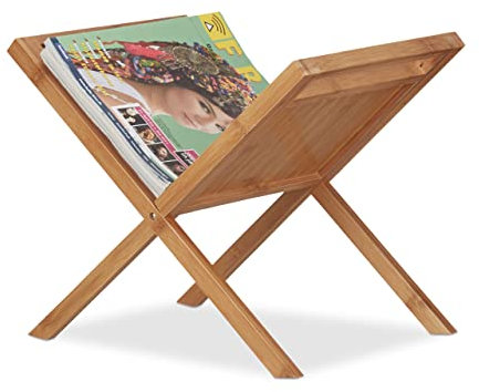 Relaxdays 10022163 Porte Journaux en Bambou, Support Revues, Poignées de Transport, Rangement sur Pieds Pratique, A4 A5 Nature, Naturel, 30 x 40 x 40 cm
