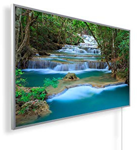 Könighaus Bildheizung 1000 W - Smart Thermostat - 14-26 m² | Schwarz-Weiß-Bilder, Motiv: 7. Wasserfall Thailand, TÜV SÜD, 5 Jahre Garantie, doppelter Überhitzungsschutz, Wandheizung
