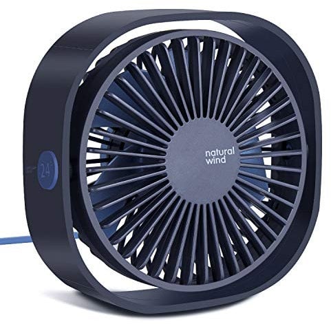 Warrta Mini Desk Fan - USB Silent Powerful with 3 Speeds and 360° Rotatable Small Cooling Fan for Sleeping, Working, Reading in Office and Home (Blue)