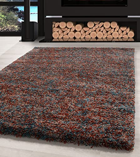 Carpettex Hochflor Teppich Wohnzimmer Shaggy Flokati Modern Meliert 140 x 200 cm Terrakotta - Schlafzimmer Weich Flauschig Waschbar Küche Esszimmer - Langflor